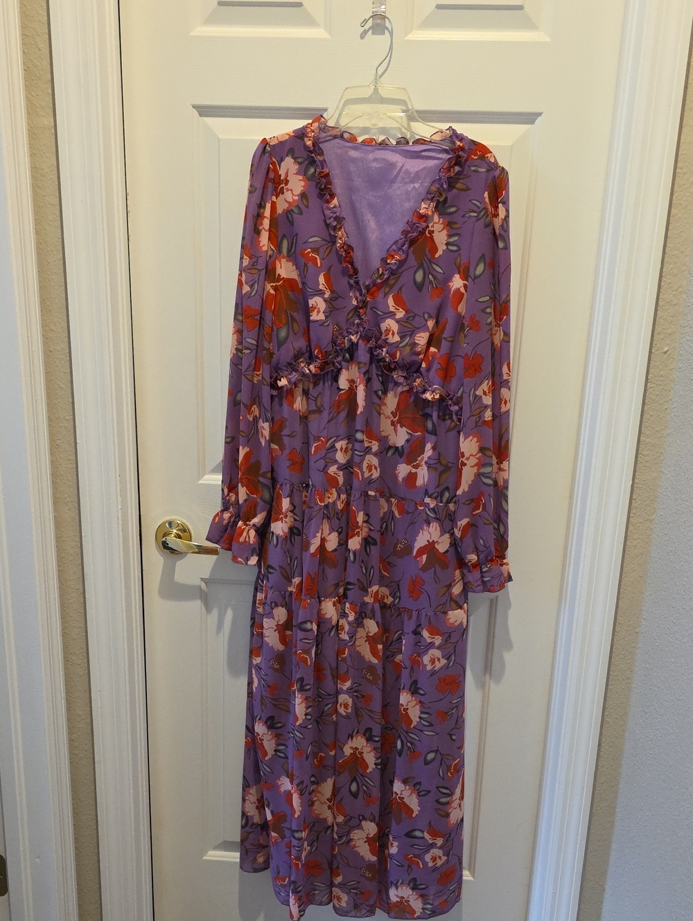 Floral Purple Long Sleeve Maxi Dress - Unbranded